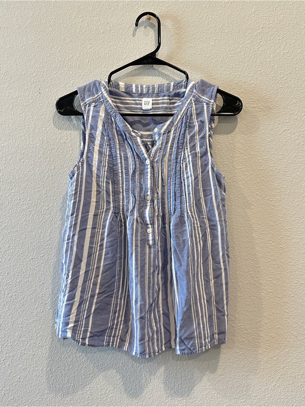 GAP Blue and White Striped Sleeveless Button-Front Top